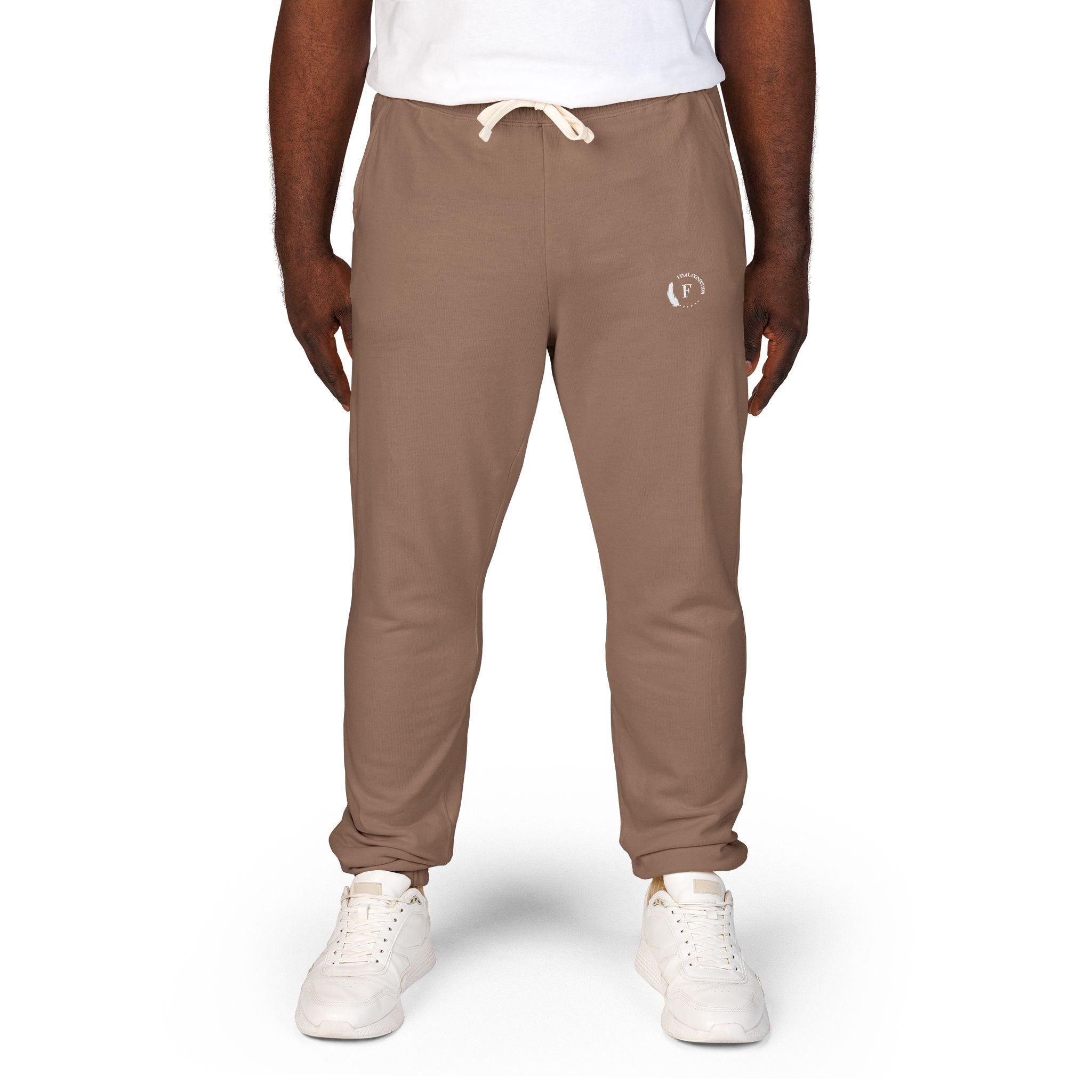 Fleece Sweatpants — Minimalist Cream Joggers with Small Chest Logo