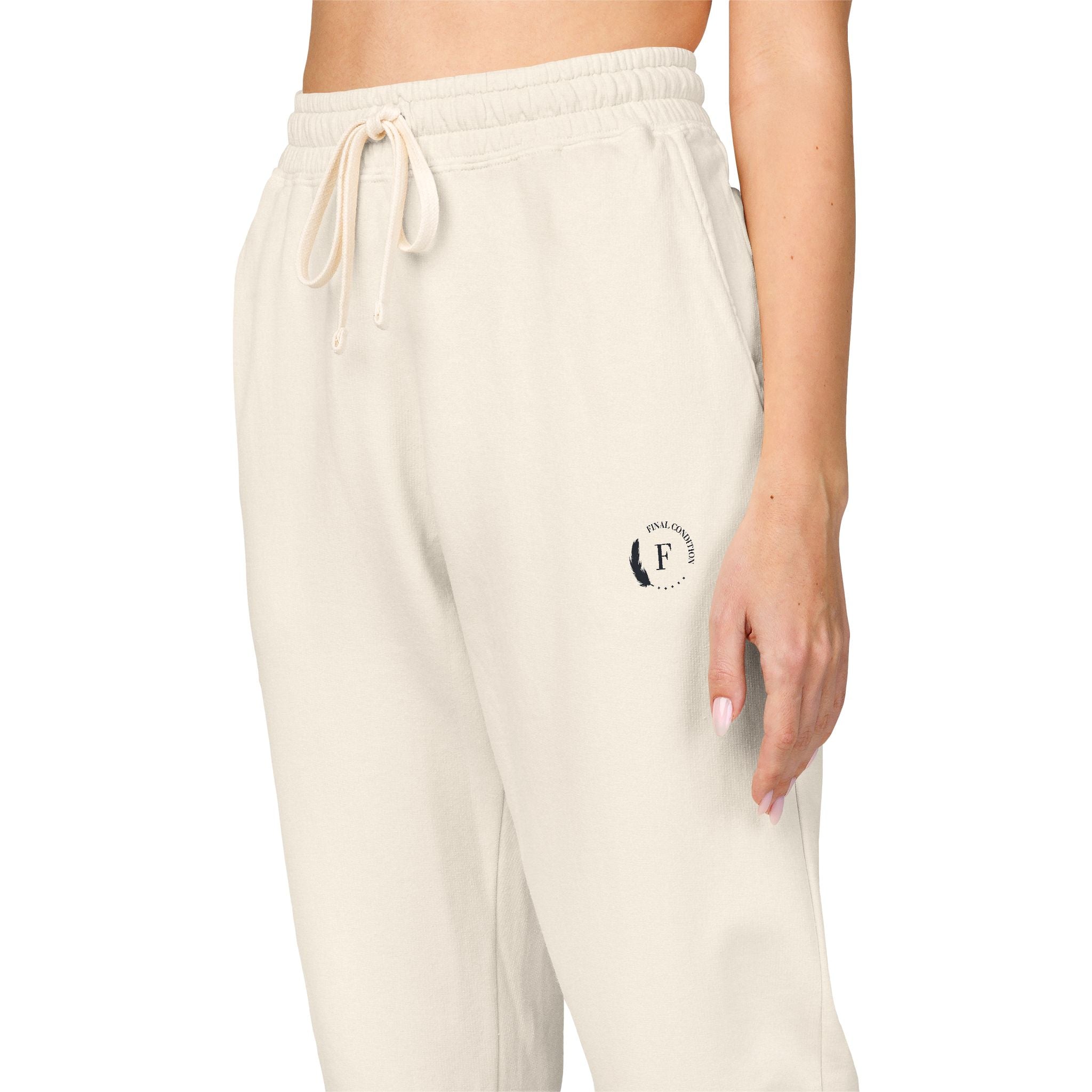 Fleece Sweatpants — Minimalist Cream Joggers with Small Chest Logo