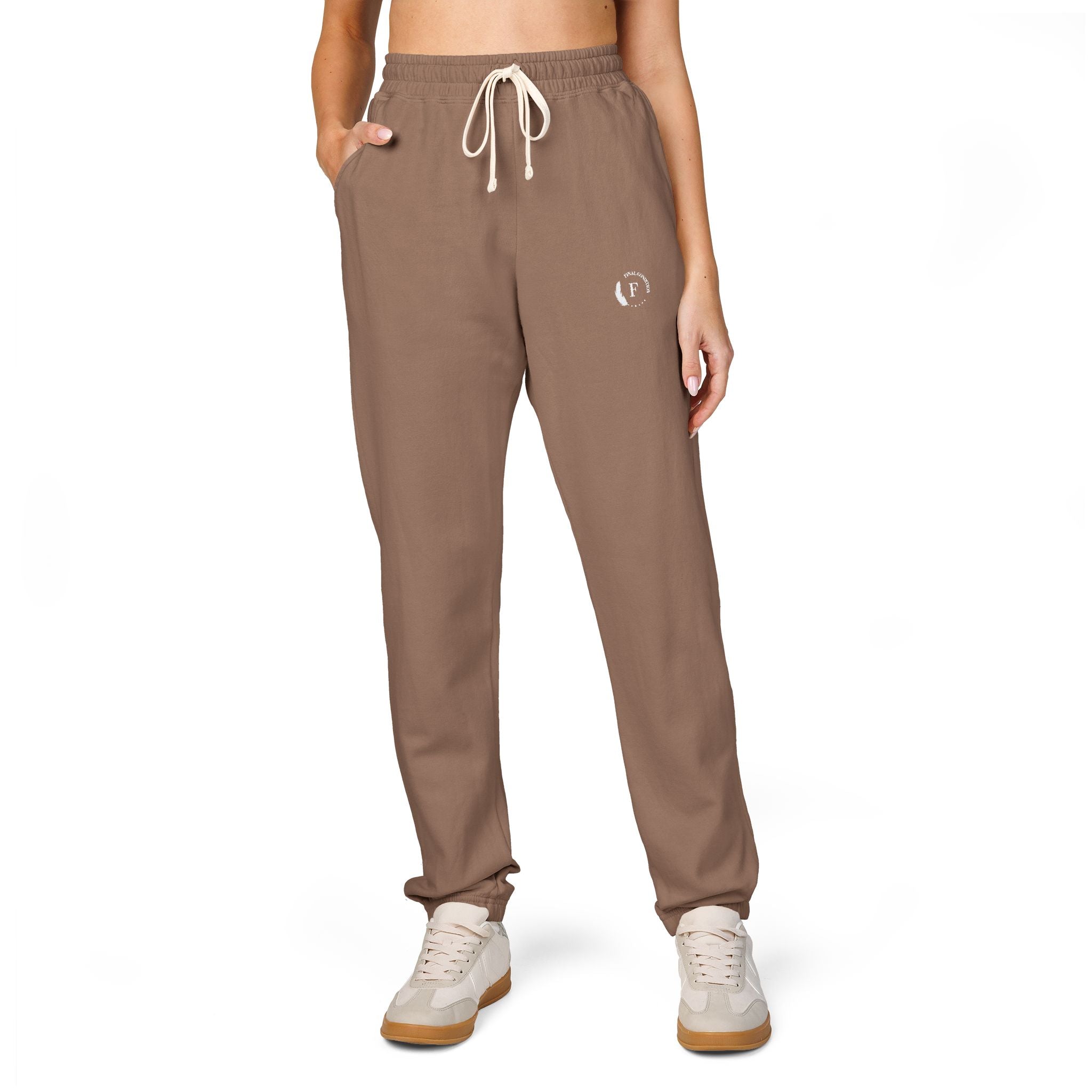 Fleece Sweatpants — Minimalist Cream Joggers with Small Chest Logo