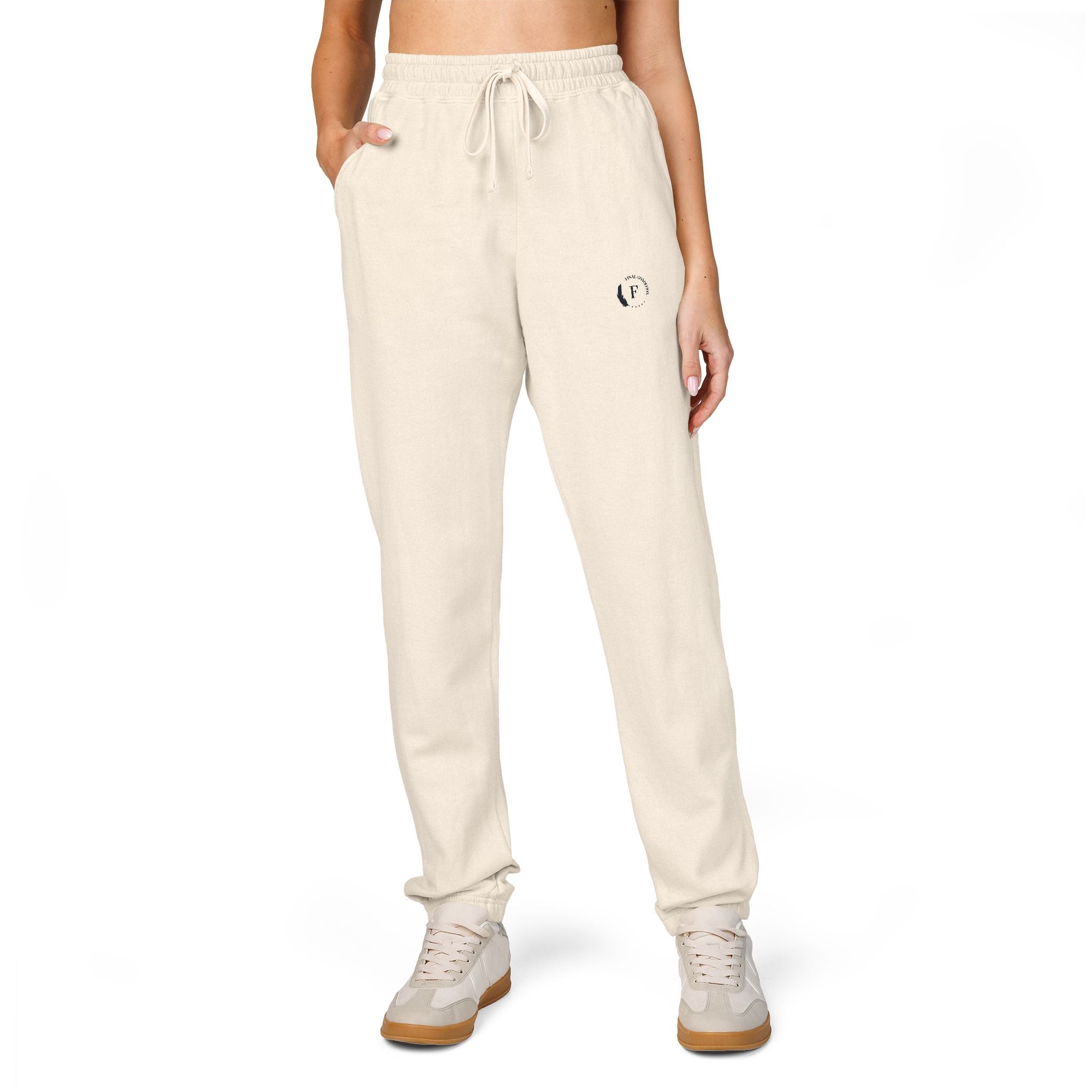 Fleece Sweatpants — Minimalist Cream Joggers with Small Chest Logo